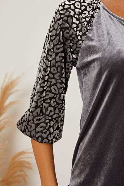 Leopard Round Neck Half Sleeve Blouse - Trendsi - Flyclothing LLC