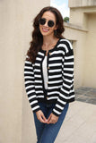 Striped Round Neck Button-Down Dropped Shoulder Cardigan - Trendsi - Flyclothing LLC