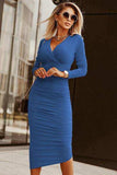 Ruched Surplice Long Sleeve Midi Dress - Trendsi - Flyclothing LLC