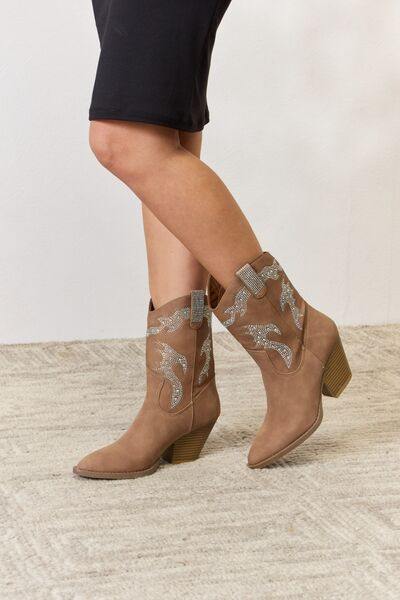 Forever Link Rhinestone Detail Cowboy Boots - Trendsi
