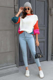 Color Block Round Neck Drop Shoulder Sweater - Trendsi - Flyclothing LLC