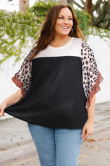 Plus Size Printed Color Block Ruffled Blouse - Trendsi