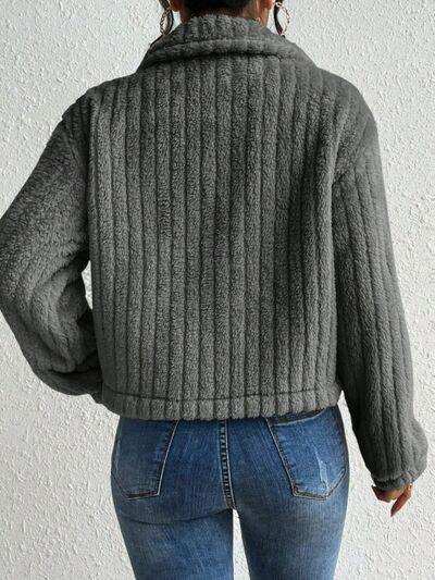 Fuzzy Button Up Collared Neck Jacket - Trendsi - Flyclothing LLC