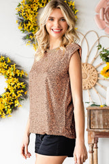 Sequin Round Neck Capped Sleeve Tank - Trendsi
