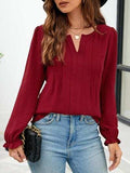 Notched Flounce Sleeve Blouse - Trendsi - Flyclothing LLC