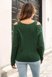 Cold Shoulder V-Neck Cable-Knit Pullover Sweater - Trendsi