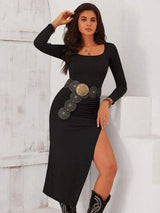 Slit Square Neck Wrap Dress - Trendsi - Flyclothing LLC