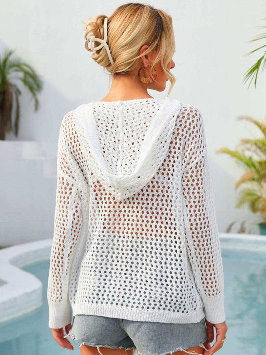 Flower Graphic Lace-Up Openwork Hooded Cover Up - Trendsi - Flyclothing LLC