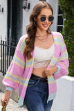 Striped Lantern Sleeve Dropped Shoulder Cardigan - Trendsi - Flyclothing LLC
