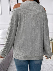 Round Neck Cold Shoulder Sweater - Trendsi