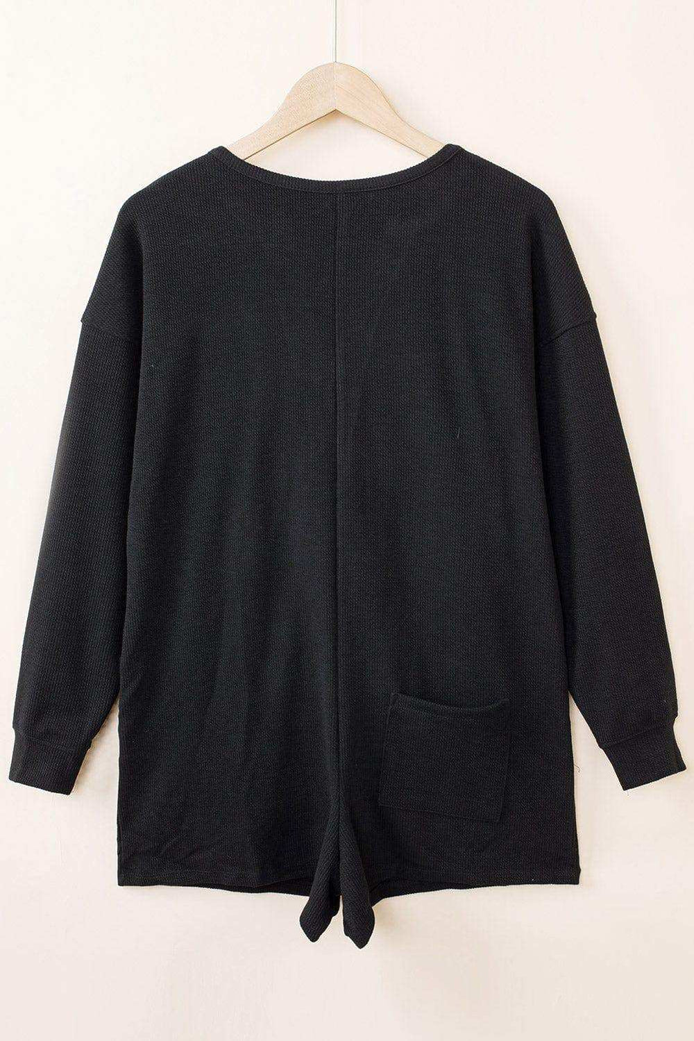 Notched Neck Long Sleeve Romper - Trendsi - Flyclothing LLC