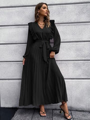 Pleated Surplice Tie Waist Maxi Dress - Trendsi
