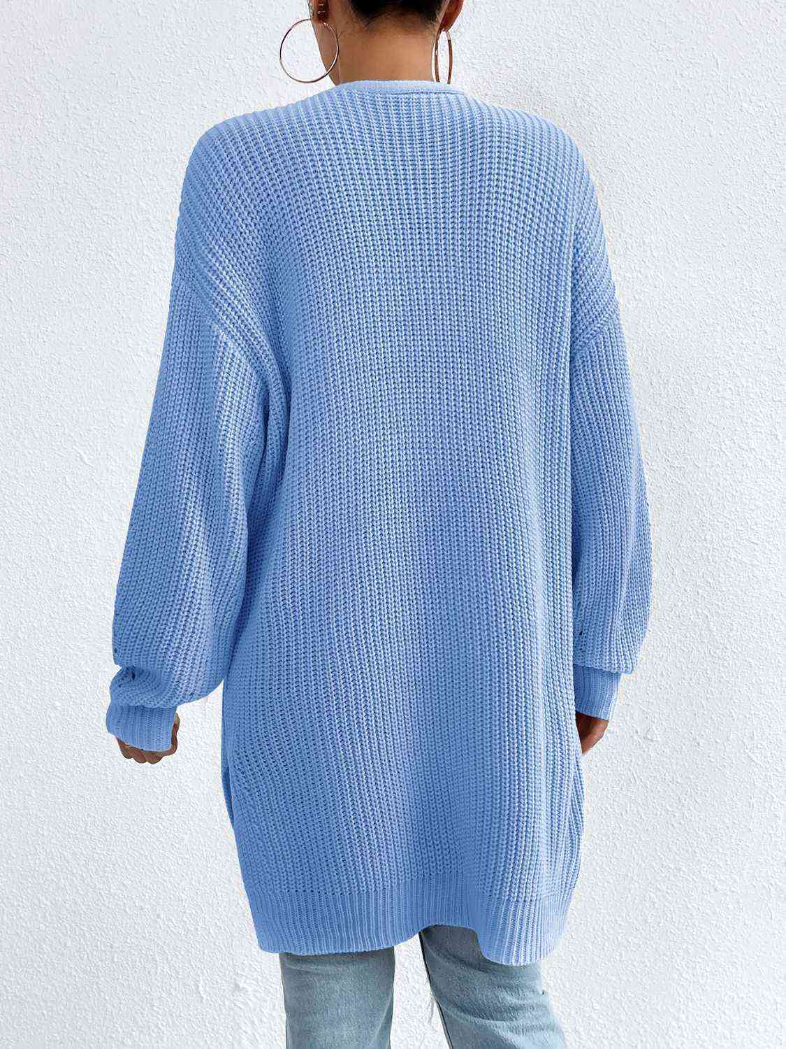 Open Front Dropped Shoulder Slit Cardigan - Trendsi - Flyclothing LLC