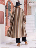 Striped Open Front Long Sleeve Outerwear - Trendsi - Flyclothing LLC