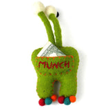 Hand Felted Green Tooth Monster with Bug Eyes - Global Groove - Global Groove