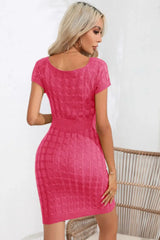 Decorative Button Round Neck Short Sleeve Sweater Dress - Trendsi - Flyclothing LLC