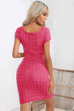 Decorative Button Round Neck Short Sleeve Sweater Dress - Trendsi - Flyclothing LLC