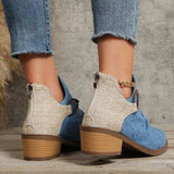 Contrast Canvas Low Heel Boots - Trendsi - Flyclothing LLC