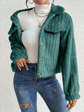 Fuzzy Button Up Collared Neck Jacket - Trendsi - Flyclothing LLC