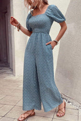 Printed Square Neck Jumpsuit with Pockets - Trendsi - Flyclothing LLC