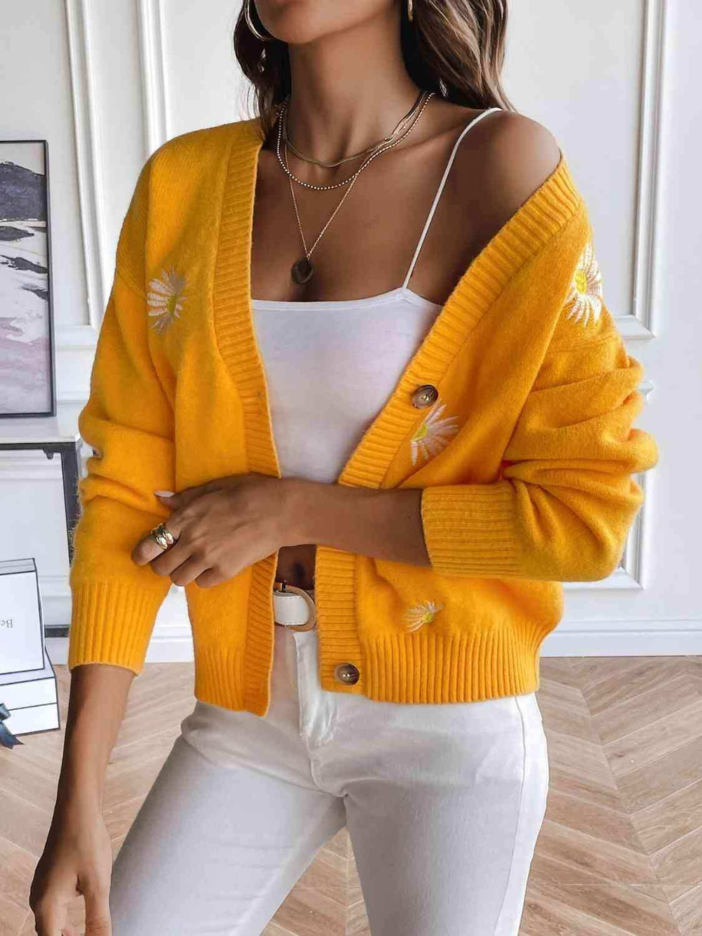 Floral Button Up Cardigan - Trendsi - Flyclothing LLC