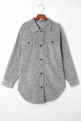 Washed Button Down Dropped Shoulder Jacket - Trendsi - Flyclothing LLC