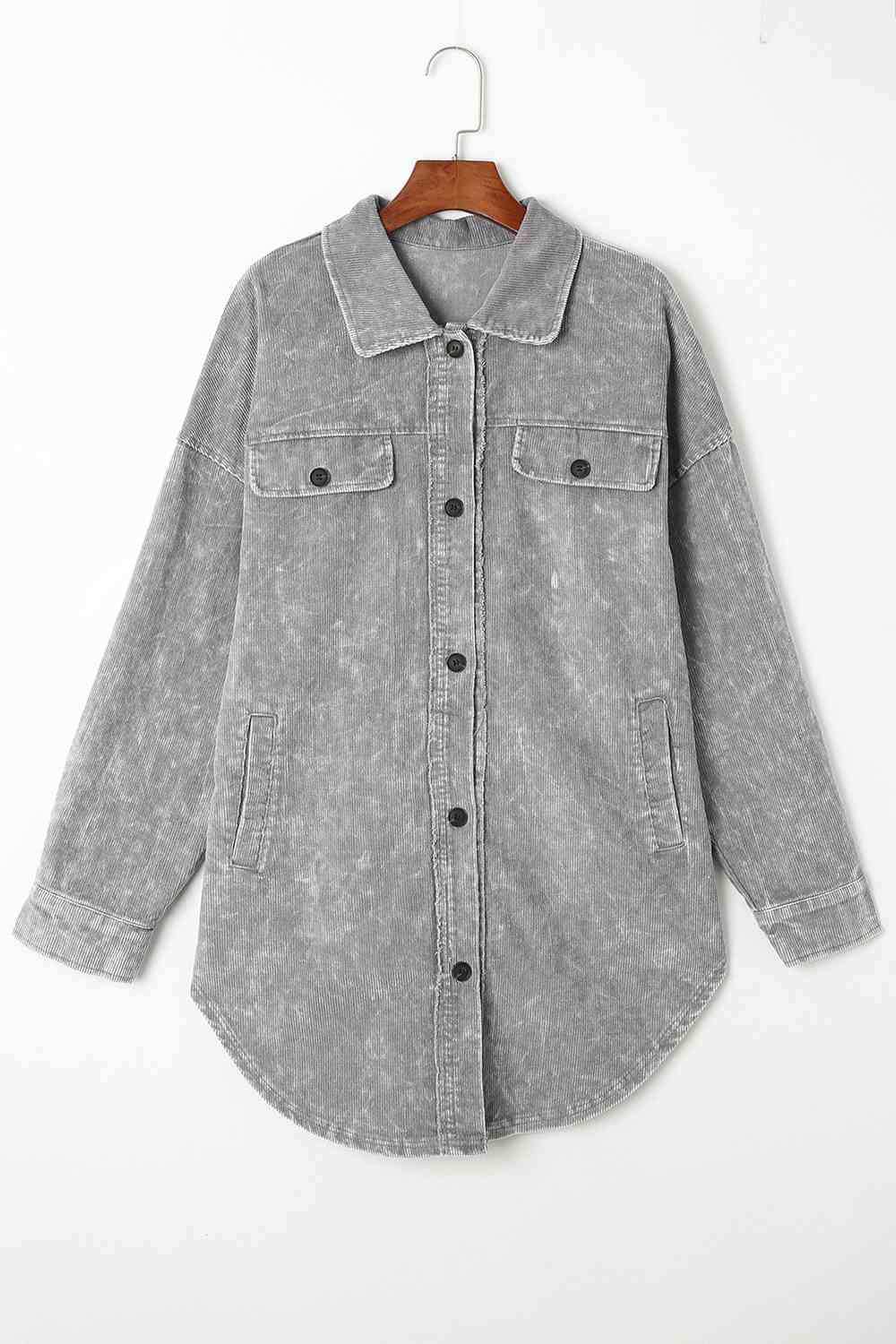 Washed Button Down Dropped Shoulder Jacket - Trendsi - Flyclothing LLC