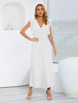 Ruffled Surplice Cap Sleeve Jumpsuit - Trendsi - Flyclothing LLC