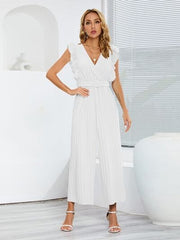 Ruffled Surplice Cap Sleeve Jumpsuit - Trendsi