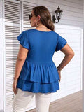 Plus Size V-Neck Flutter Sleeve Blouse - Trendsi - Flyclothing LLC