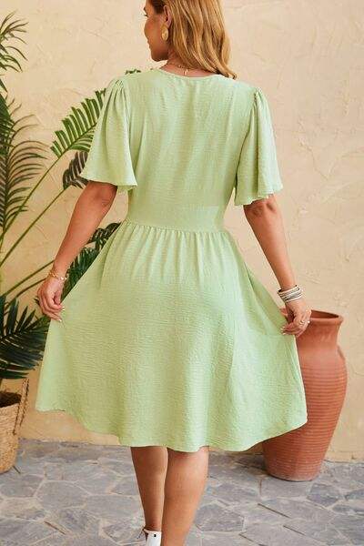 Ruched Surplice Short Sleeve Dress - Trendsi - Flyclothing LLC