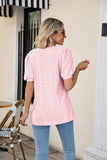 Eyelet Puff Sleeve V-Neck Top - Trendsi - Flyclothing LLC