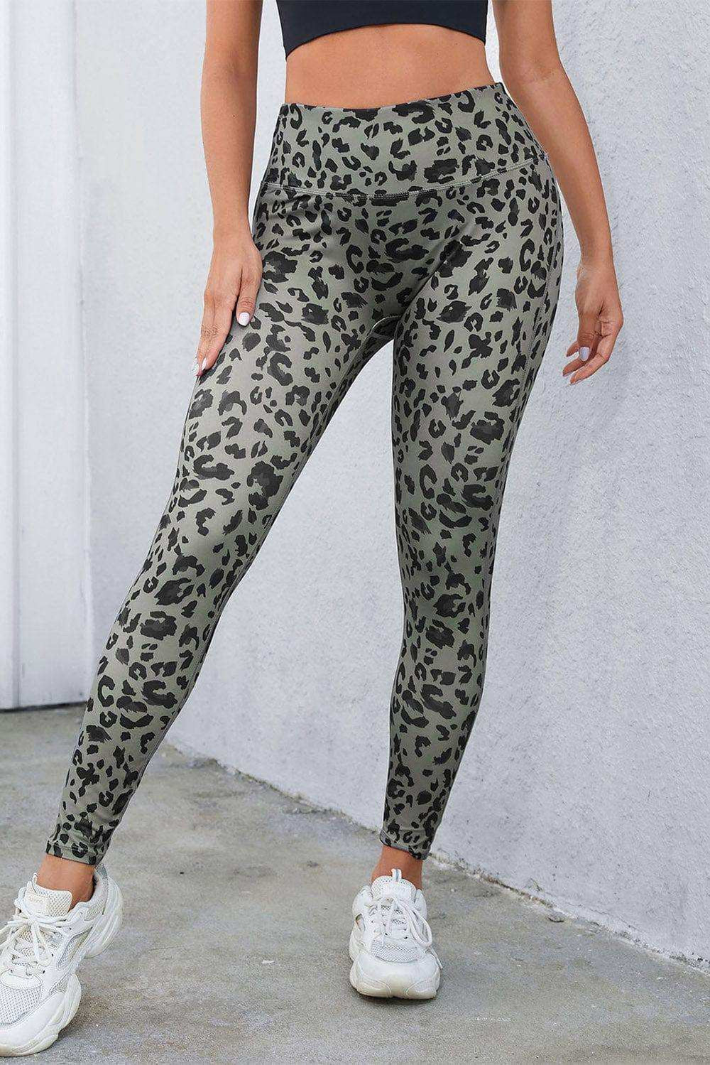 Leopard Print Wide Waistband Leggings - Trendsi - Flyclothing LLC