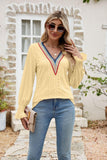 Eyelet Flounce Sleeve V-Neck Blouse - Trendsi