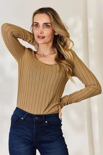 Basic Bae Full Size Ribbed Long Sleeve T-Shirt - Trendsi - Flyclothing LLC