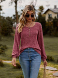 Round Neck Button-Down Long Sleeve Tee - Trendsi - Flyclothing LLC