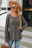 Round Neck Flounce Sleeve Blouse - Trendsi