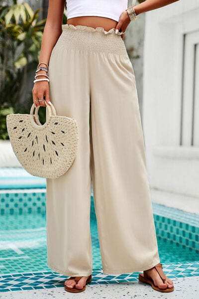 Smocked Wide Leg Pants with Pockets - Trendsi - Flyclothing LLC