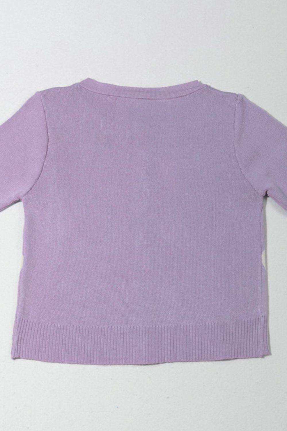 Argyle Round Neck Ribbed Trim Cardigan - Trendsi - Flyclothing LLC