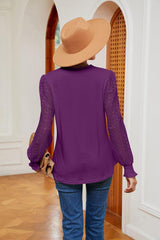 Contrast V-Neck Long Sleeve Blouse - Trendsi