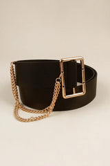 PU Leather Wide Belt with Chain - Trendsi - Flyclothing LLC