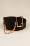 PU Leather Wide Belt with Chain - Trendsi