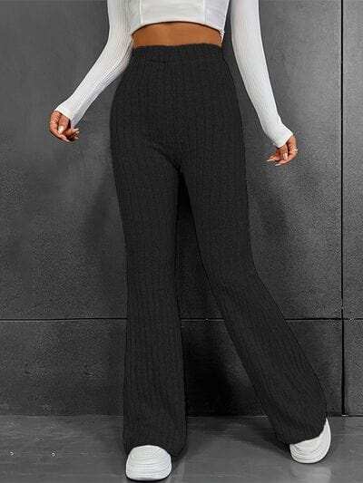 Ribbed High Waist Bootcut Pants - Trendsi - Flyclothing LLC