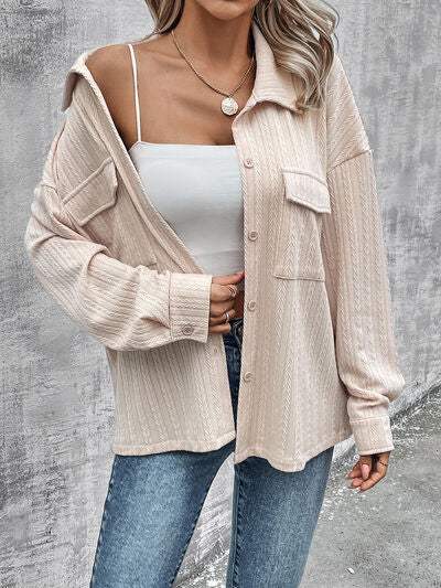Pocketed Button Up Dropped Shoulder Jacket - Trendsi - Flyclothing LLC