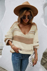 Color Block Scoop Neck Dropped Shoulder Sweater - Trendsi - Flyclothing LLC