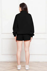 Half Zip Long Sleeve Sweatshirt and Drawstring Shorts Set - Trendsi - Flyclothing LLC