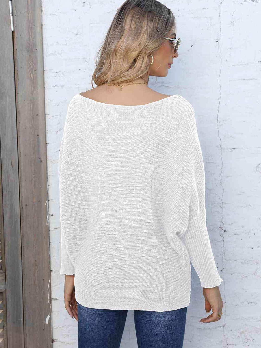 Full Size Horizontal Ribbing Dolman Sleeve Sweater - Trendsi - Flyclothing LLC