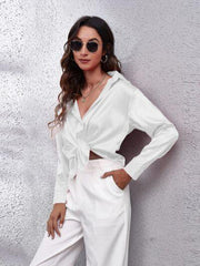 Button Up Collared Neck Long Sleeve Shirt - Trendsi