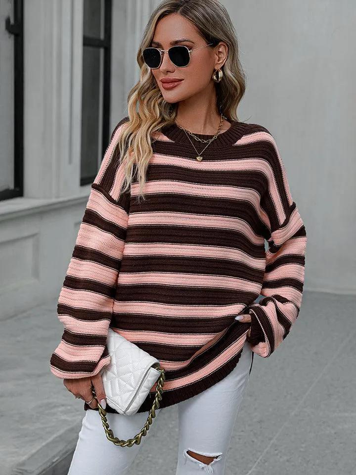 Striped Dropped Shoulder Sweater - Trendsi