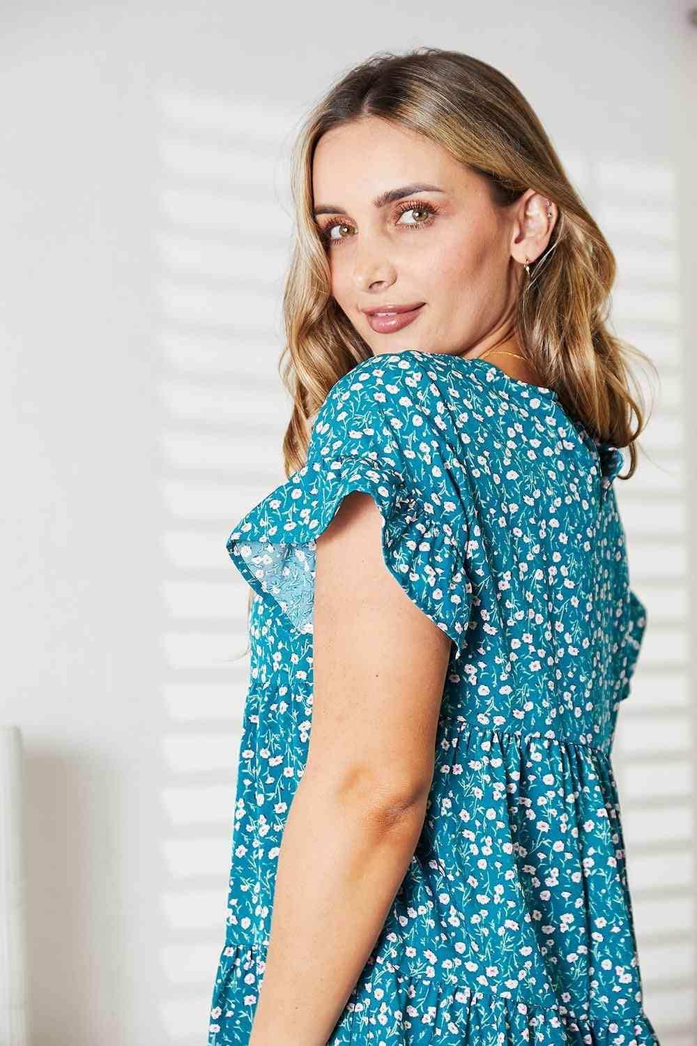 Double Take Short Flounce Sleeve Tiered Dress - Trendsi - Flyclothing LLC